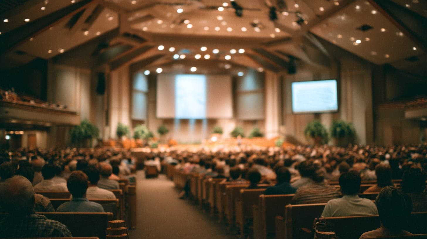A congregation gathered in a sanctuary on Sunday morning